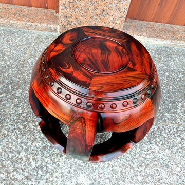 Solid Red Sandalwood (Hongmu) Round Drum Stool