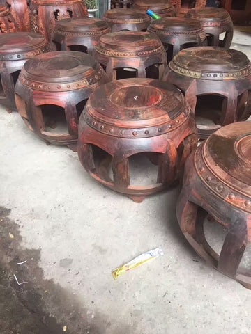 Solid Red Sandalwood (Hongmu) Round Drum Stool