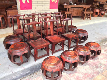 Solid Red Sandalwood (Hongmu) Round Drum Stool