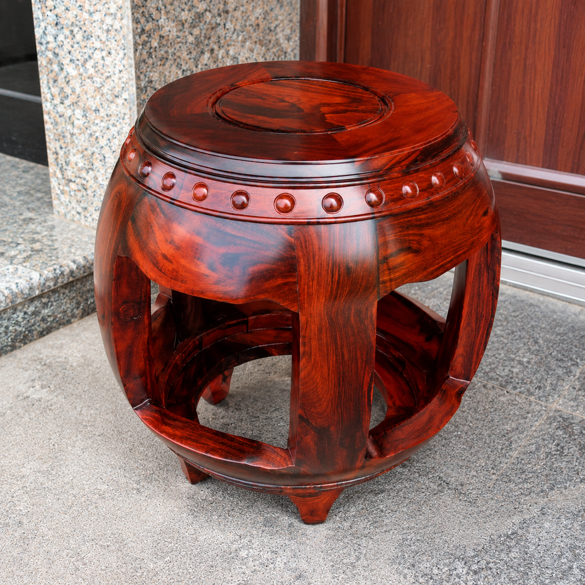 Solid Red Sandalwood (Hongmu) Round Drum Stool