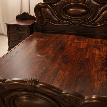 Solid Red Sandalwood (Hongmu) Luxury Carved Bed with Nightstands