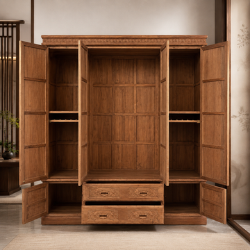 Burmese Padauk 4-Door Wardrobe – Fine Polished, Solid Wood
