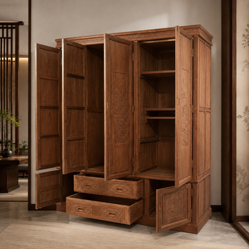 Burmese Padauk 4-Door Wardrobe – Fine Polished, Solid Wood