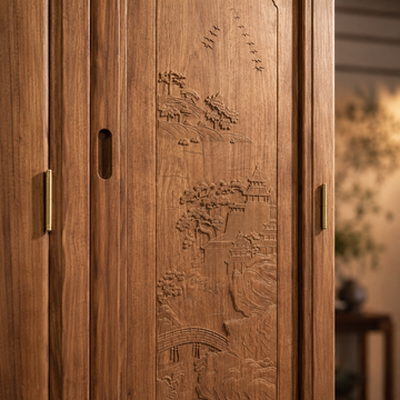 Burmese Padauk 4-Door Wardrobe – Fine Polished, Solid Wood