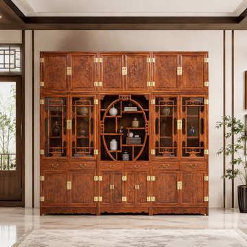 Padauk (Hedgehog Rosewood) Bookcase & Curio Cabinet 3-Piece Set