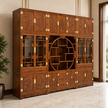 Padauk (Hedgehog Rosewood) Bookcase & Curio Cabinet 3-Piece Set