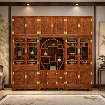 Padauk (Hedgehog Rosewood) Bookcase & Curio Cabinet 3-Piece Set
