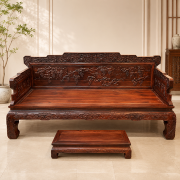 Laos Red Sandalwood (Bois de Rose) Grape Carved Sofa Set – 12 Pieces