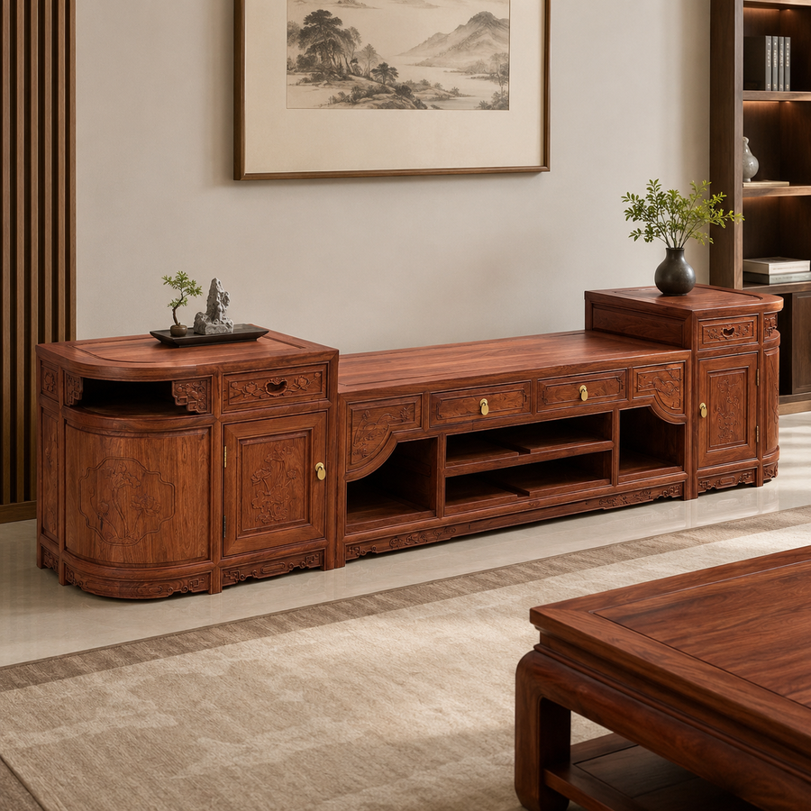 Burmese Padauk 3-Piece TV Stand / Media Console Set
