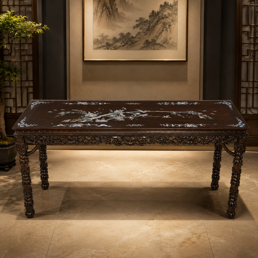 Solid Red Sandalwood (Hongmu) Painting Table with Mother-of-Pearl Inlay