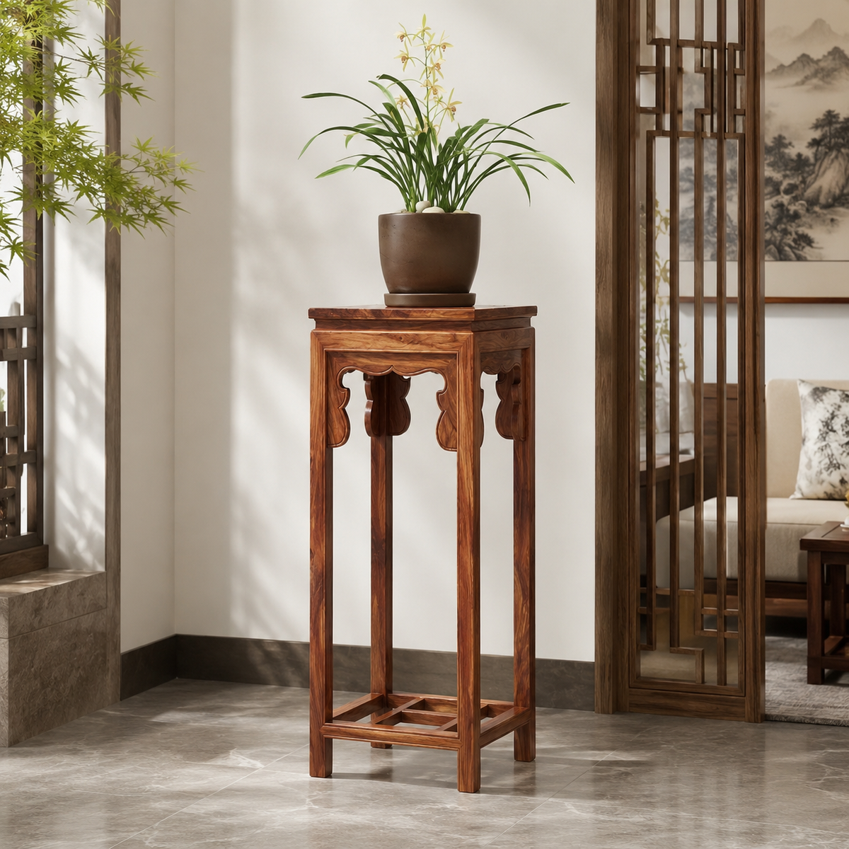 Padauk (Hedgehog Rosewood) Tall Plant Stand / Flower Stand