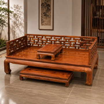 Padauk (Hedgehog Rosewood) Luohan Daybed with Footstool & Kang Table