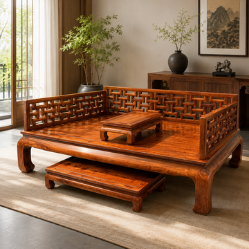 Padauk (Hedgehog Rosewood) Luohan Daybed with Footstool & Kang Table